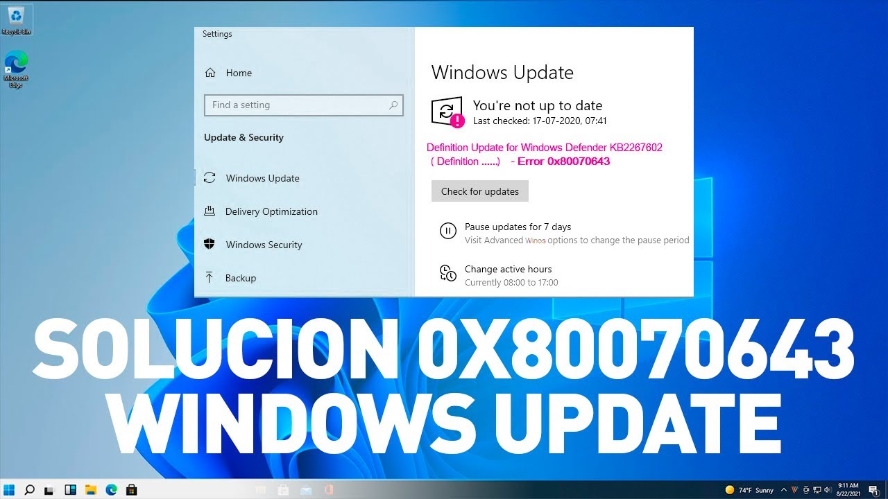 Solucionar error 0x80070643 al instalar actualizaciones